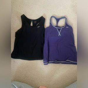 Two Nike Size Medium Active Wear Tank Top Black and Purple